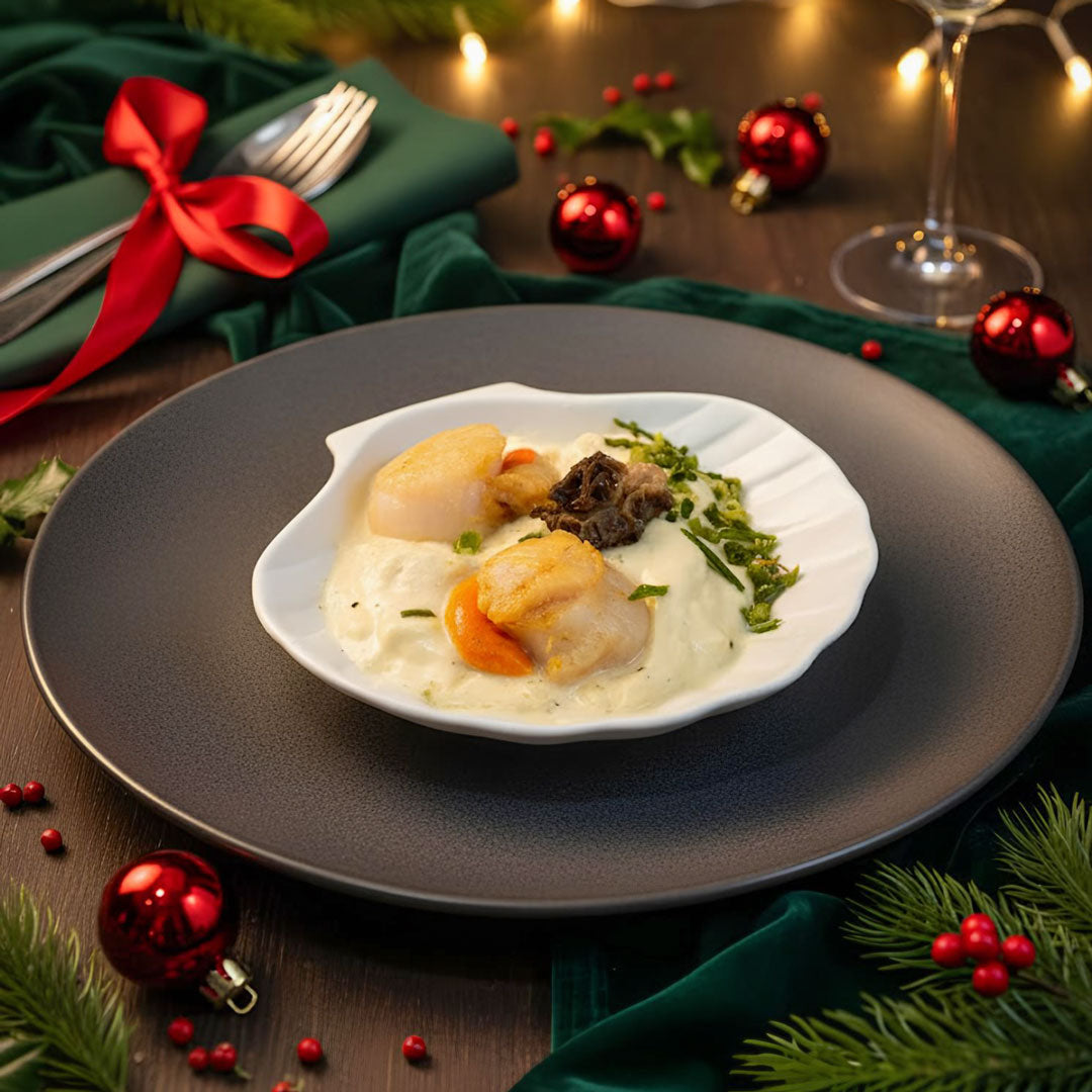 Coquille Saint-Jacques Prestige au Champagne, Morilles & Fondue de Poireaux